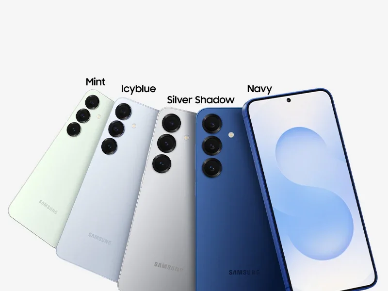 Samsung Galaxy S25 phones shown in four colors